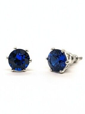 90s Vintage Sapphire Blue Studs made w/ Swarovski Crystal Elements S925 Overlay